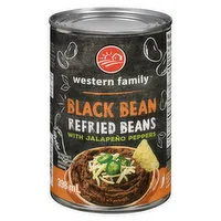 Western Family - Refried Black Beans With Jalapeno Peppers, 398 Millilitre