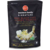 Western Family - Signature Raw Black Tiger Jumbo Prawns, 340 Gram