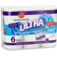 Western Family - Ultra Paper Towels Mega Rolls Split-To-Fit, 2ply, 6 Each