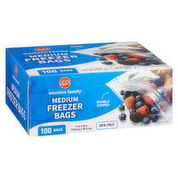 Western Family - Double Zipper Medium Freezer Bags, 100 Bags, 100 Each