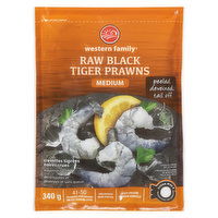 Western Family - Raw Black Tiger Prawns Medium, Peeled & Deveined, 340 Gram