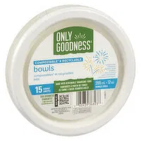 Only Goodness - Compostable Bowls, made with renewable sugarcane, 15 Each