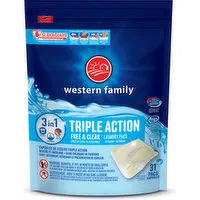 Western Family - Triple Action Laundry Detergent Pacs Free & Clear, 31 Each