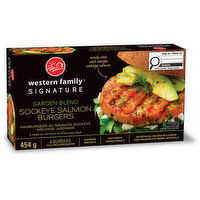 Western Family - Garden Blend Sockeye Salmon Burgers, 4 Each