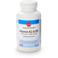 Western Family - Vitamin K2 & D3 120 mcg / 1000 IU, 30 Each