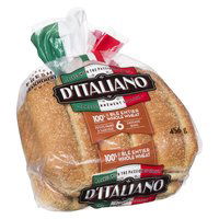 D'Italiano - 100% Whole Wheat Sausage Buns, 6 Each