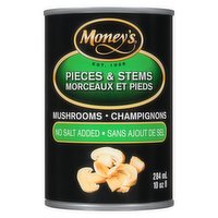 Moneys - Mushrooms Pieces & Stems Unsalted, 284 Millilitre