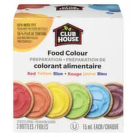 CLUB HOUSE - Food Color Preparation, 3 Bottles: Red Yello Blue, 44.36 Millilitre