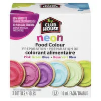 CLUB HOUSE - Food Color Preparation, 3 Bottles: Pink Green Blue, 44.36 Millilitre