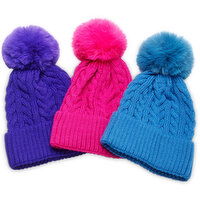 Winter - Pompom Asst Hat 9.5In, 1 Each