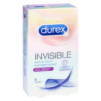 Durex - Invisible Extra Thin - Extra Smooth Condoms, 8 Each