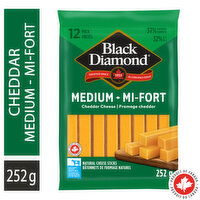 Black Diamond - Medium Cheddar Cheese Sticks,  12 Pack, 252 Gram