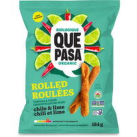 Que Pasa - Organic Chile & Lime Rolled Tortilla Chips, 184 Gram