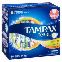 Tampax - Pearl Tampons Triple Pack RSS - Unscented, 34 Each