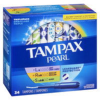 Tampax - Pearl Regular Tampons Triple Pack RSL - Unscented, 34 Each