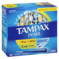 Tampax - Pearl Duo Pack Reg/Super Unscented Tampons, 34 Each