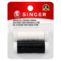 Singer - Black and White All Purpose Thread, 2 Each