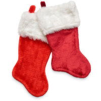 Stocking - Plush Red or Burgundy, White Fur Cuff, 20 Inch, 1 Each