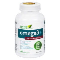 GENUINE HEALTH - Omega 3+ Triple Strength with D3, 60 Each