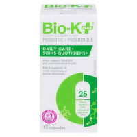 Bio-K+ - Probiotic 25 Billion Bacteria, Daily Care+ 15 Capsules, 15 Each