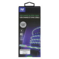 Pdi - Flowing LED USB Charge & Sync Cable Type C, 1 Each