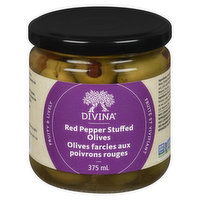 Divina - Red Pepper Stuffed Olives, 375 Millilitre