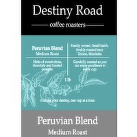 Destiny Road - Peruvian Medium Roast Coffee Beans, 454 Gram