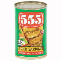 555 - Fried Sardines In Soya Oil with Chili, 155 Gram