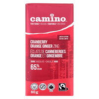 Camino - Dark Chocolate Bar Cranberry Orange Ginger, 80 Gram