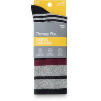 Therapy Plus - Women's Diabetic Dress Crew Socks, Grey, Black & Burgundy Stripes, 1 Pair Size 6-10, 1 Each