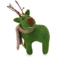 4In - Green Felt Deer Ornament, 1 Each