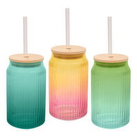 BOUTIQUE - Glass Drinkware W Straw & Bamboo Lid, 1 Each