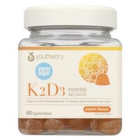 Youtheory - K2D3 Essential Daily Vitamins Zero Sugar Gummies, Peach Flavour, 60 Each