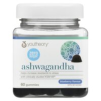 Youtheory - Ashwagandha Zero Sugar Gummies, Blueberry Flavour, 60 Each