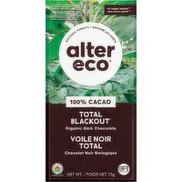 Alter Eco - Bar Dark Chocolate Total Blackout 100%, 75 Gram