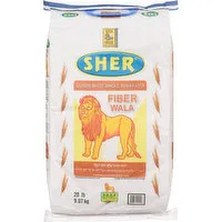 Sher - Sher Fibr Wala White W/W Atta Flour, 9.07 Kilogram