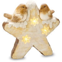 Decor - Two Birds on Star with Snow, 13.5 Inch, 1 Each