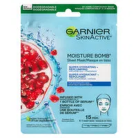 Garnier - SkinActive Moisture Bomb Sheet Mask, Hyaluronic Acid + Pomegranate