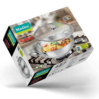 Madhu - Stainless Steel Tri-Ply Kadhai Frypan with Glass Lid 26cms, 1 Each