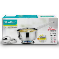 Madhu - Stainless Steel Artisan SaucePan Mirror Finish with Lid, 1 Each