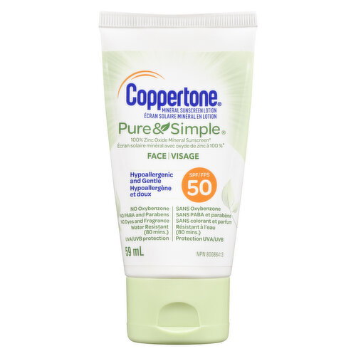 Coppertone - Pure Simple Face Sunscreen Lotion SPF50