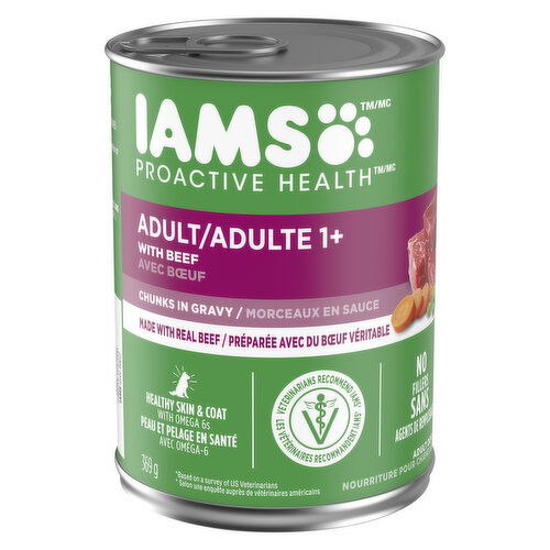 IAMS - Proactive Wet Dog Food, Adult with Beef Chunks in Gravy