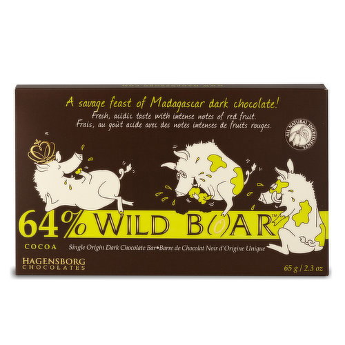 HAGENSBORG - Wild Boar Dark Chocolate Bar 64% Cocoa