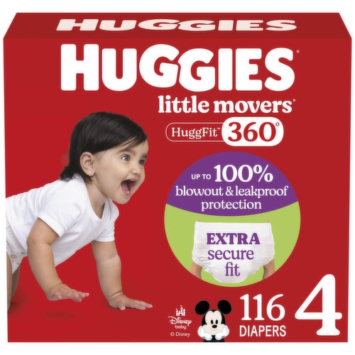 Huggies - Little Movers HuggFit Baby Diapers with 360 Waistband, Size 4