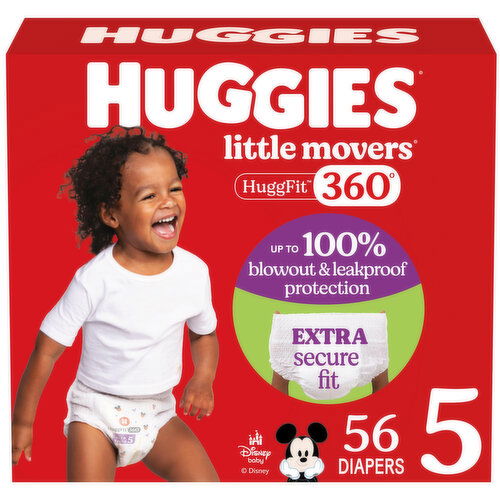 Huggies - Little Movers HuggFit Baby Diapers with 360 Waistband, Giga Size 5