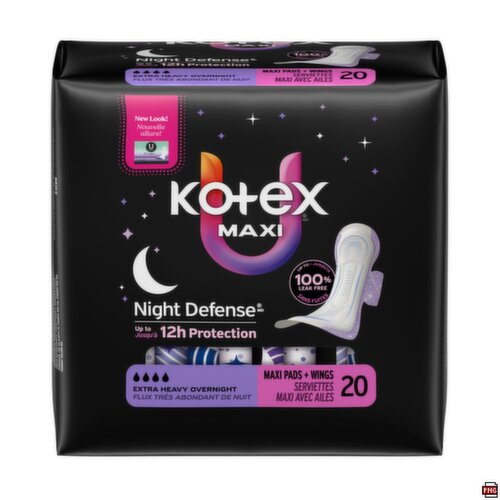 Kotex - Night Defense, Extra Heavy Overnight, Maxi Pads + Wings