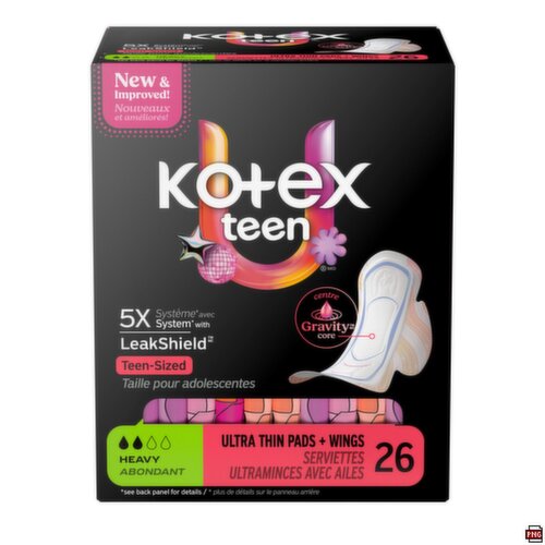 Kotex - Teen Heavy, Ultra Thin Pads + Wings