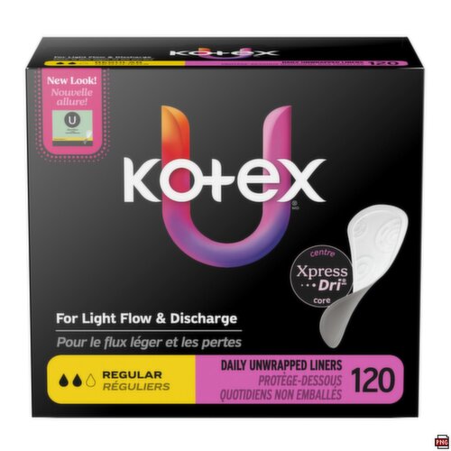 Kotex - Regular, Daily Unwrapped Liners, Absorbent Flat