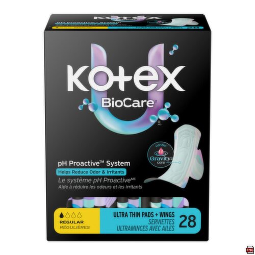 Kotex - BioCare, Regular, Ultra Thin Pads + Wings