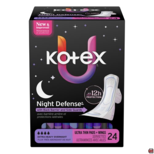 Kotex - Night Defense Extra Heavy Overnight, Ultra Thin Pads + Wings